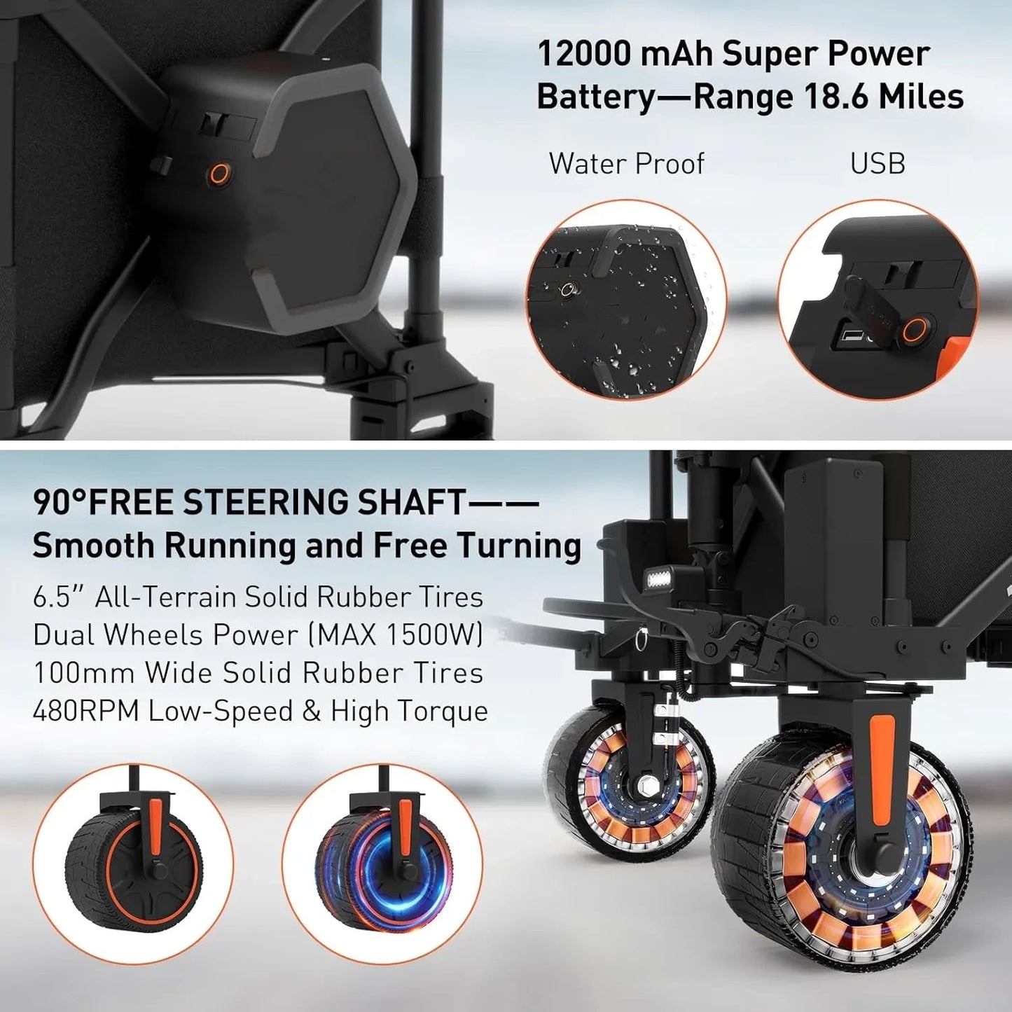 Electric Wagon Cart Foldable with Seat- Dual Mode Riding & Towing