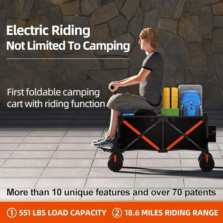 Electric Wagon Cart Foldable with Seat- Dual Mode Riding & Towing