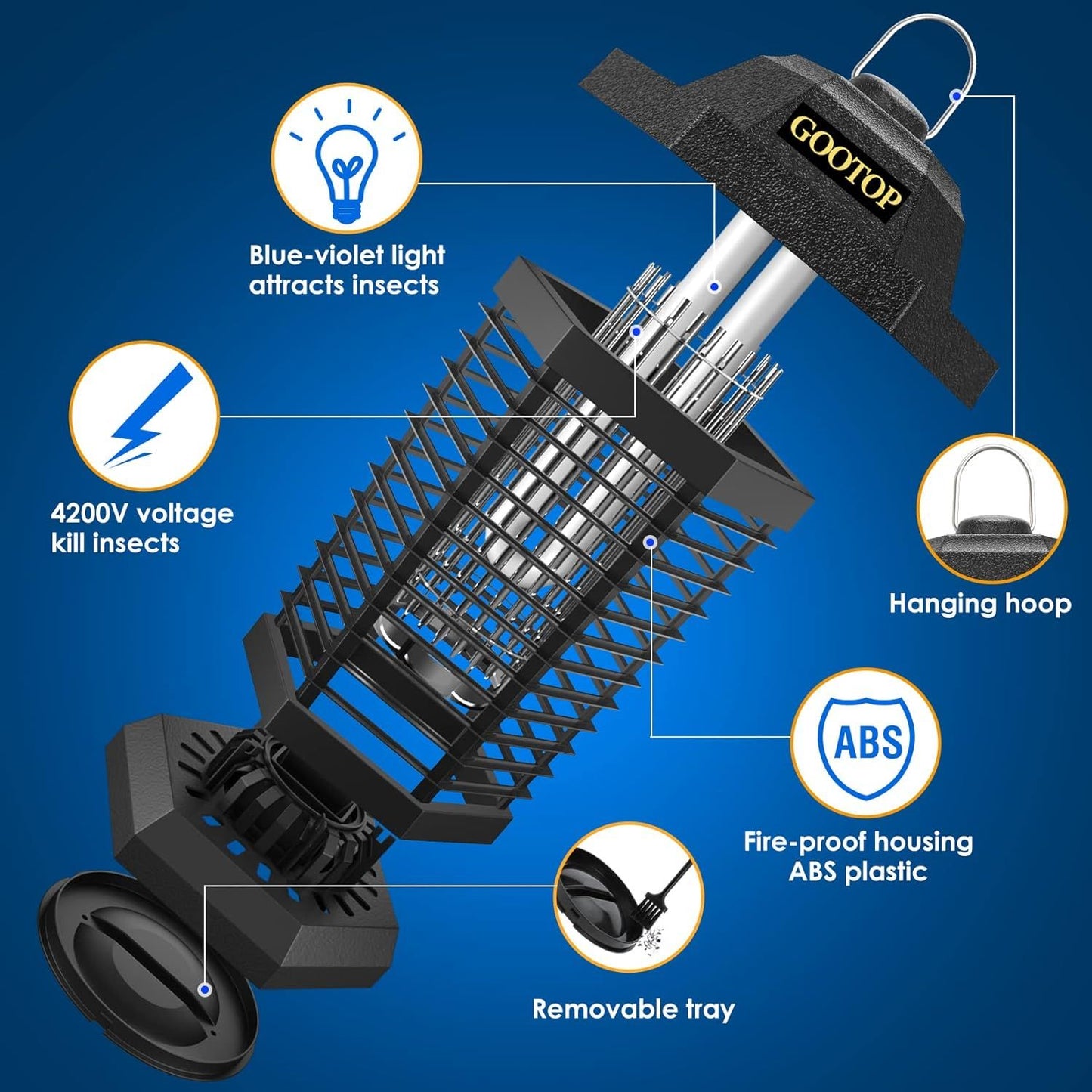 4200V Bug Zapper - 10Y Lifespan | Indoor/Outdoor, Waterproof | 6.5ft Cord - Mosquito & Fly Killer