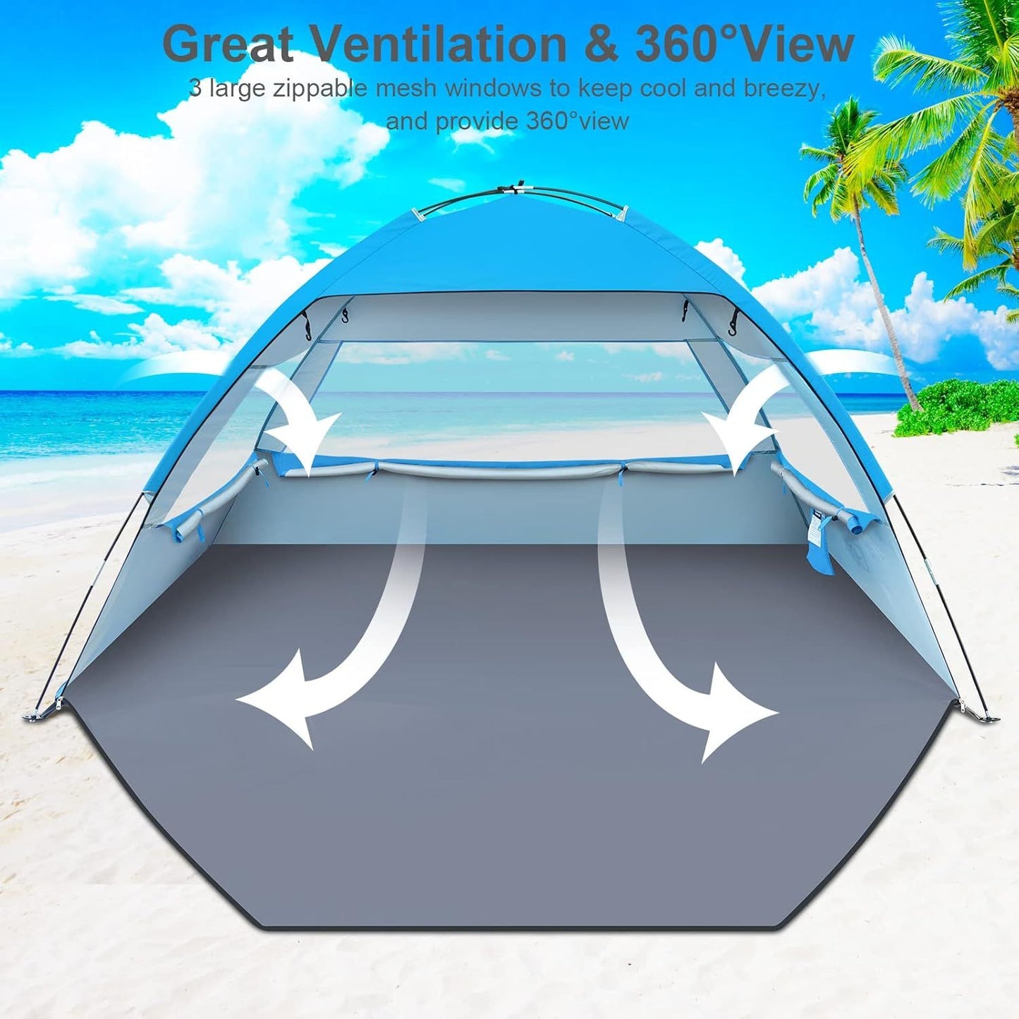 Gorich Beach Tent - UPF 50+ Sun Shelter (3-10 Person) | Lightweight, Easy Setup & Portable Beach Cabana