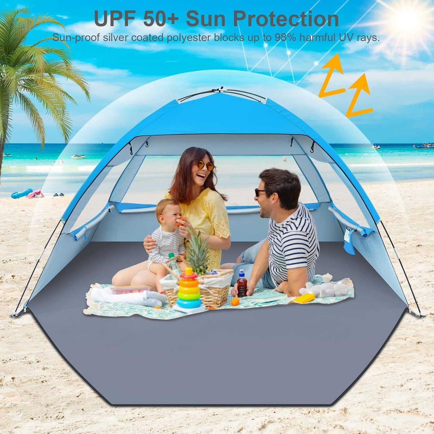 Gorich Beach Tent - UPF 50+ Sun Shelter (3-10 Person) | Lightweight, Easy Setup & Portable Beach Cabana
