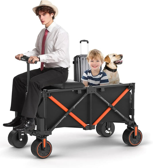 Electric Wagon Cart Foldable with Seat- Dual Mode Riding & Towing