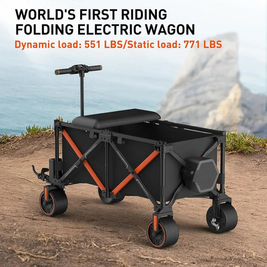 Electric Wagon Cart Foldable with Seat- Dual Mode Riding & Towing