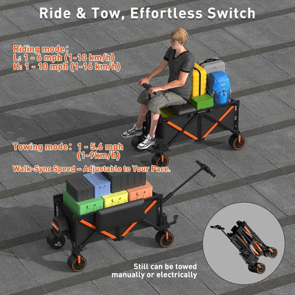 Electric Wagon Cart Foldable with Seat- Dual Mode Riding & Towing