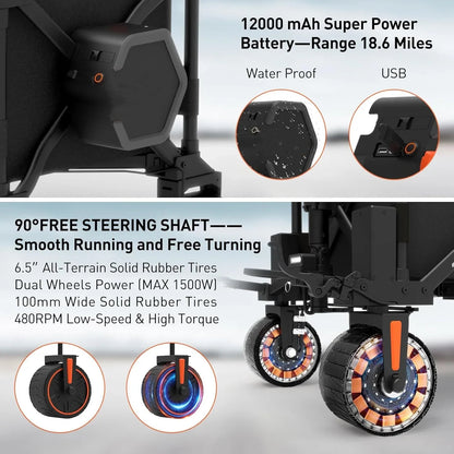 Electric Wagon Cart Foldable with Seat- Dual Mode Riding & Towing
