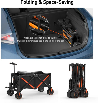 Electric Wagon Cart Foldable with Seat- Dual Mode Riding & Towing