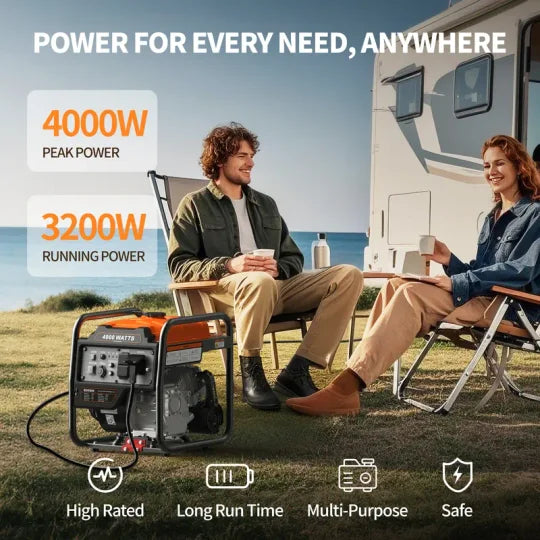 Efurden 4000W Portable Inverter Generator – Gas Powered, Quiet, ECO Mode, Home & RV Backup
